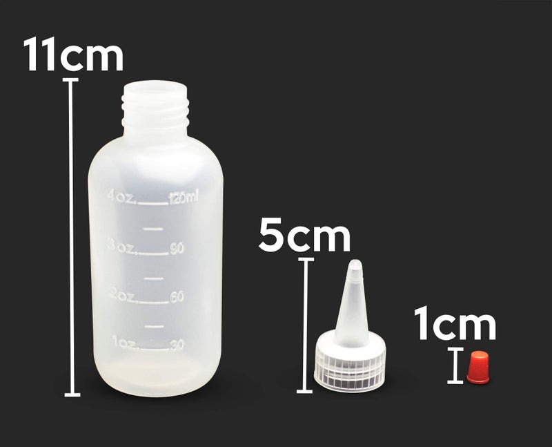 Bastex 6 Pack 4 Ounce Plastic Squeeze Bottles with Caps and Measurements. Small Mini Squeeze Bottle for Arts and Crafts, Paint, Icing, Liquids, Condiment, Glue. Sauces and More - Image 3